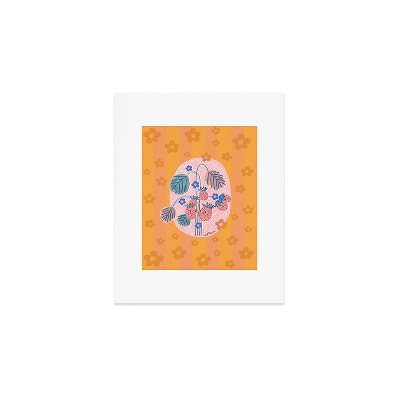 Sweet Strawberry Plant Friends in Peach & Orange Art Print Gallery Image 1