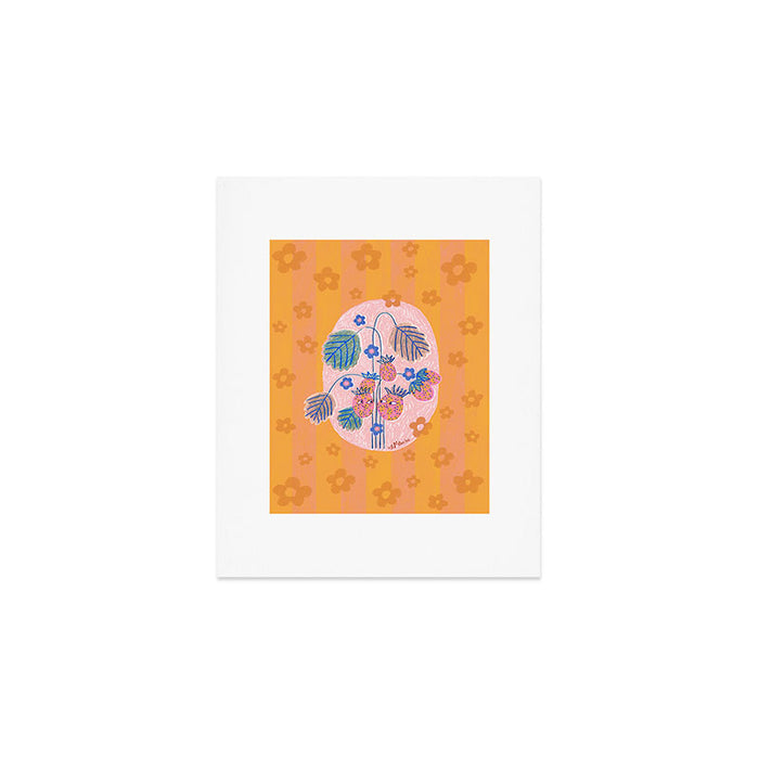 Sweet Strawberry Plant Friends in Peach & Orange Art Print Gallery Image 1