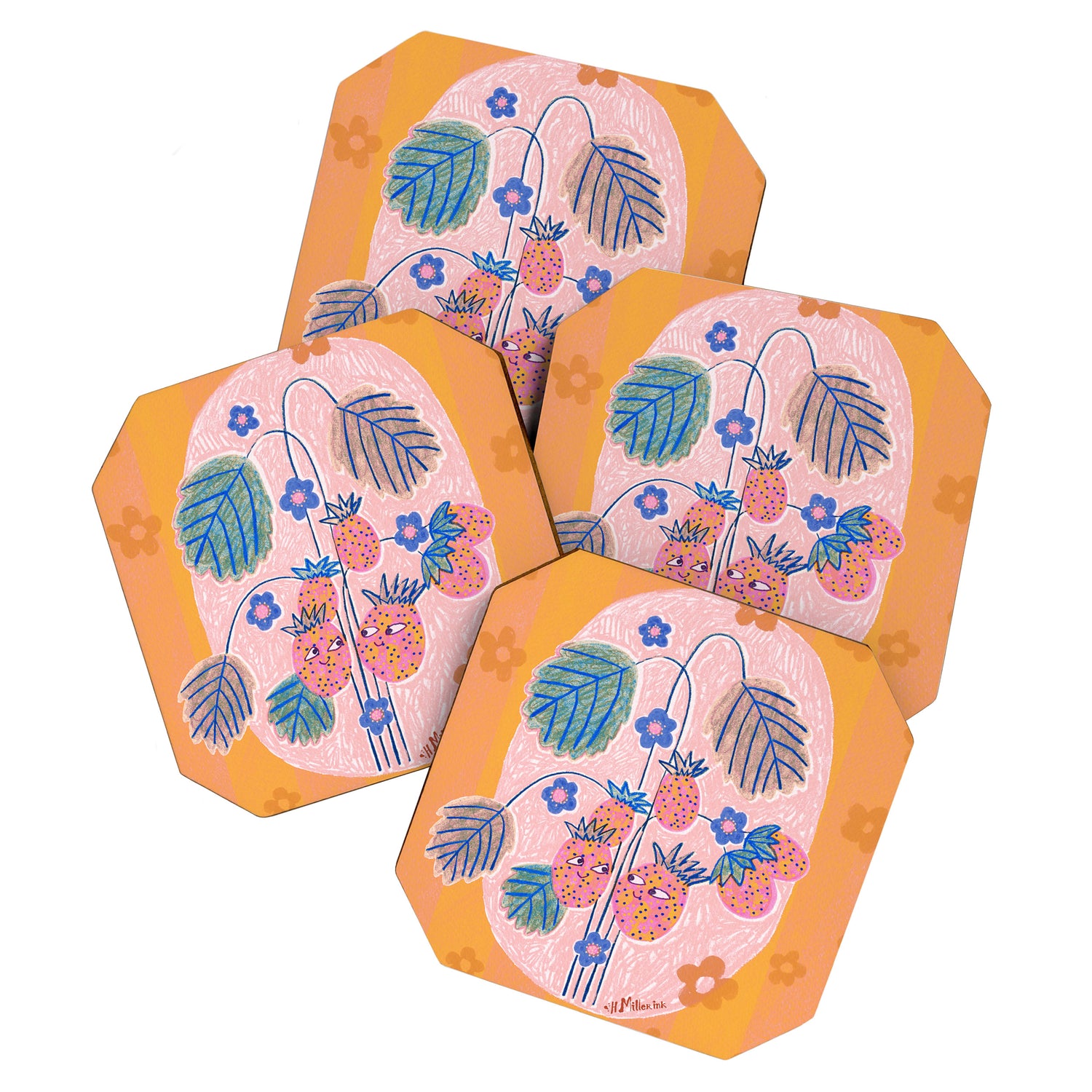 Sweet Strawberry Plant Friends in Peach & Orange Coaster Gallery Image 1