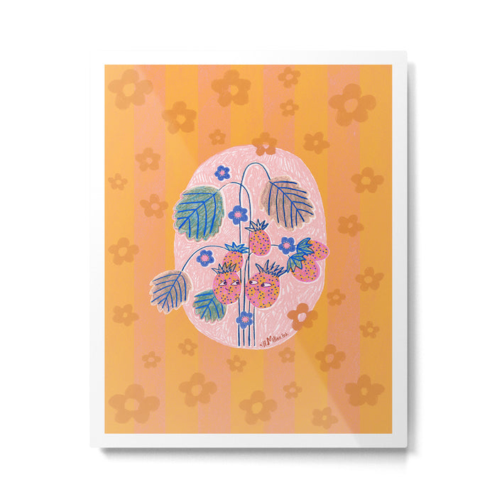 Sweet Strawberry Plant Friends in Peach & Orange Metal Print Gallery Image 1