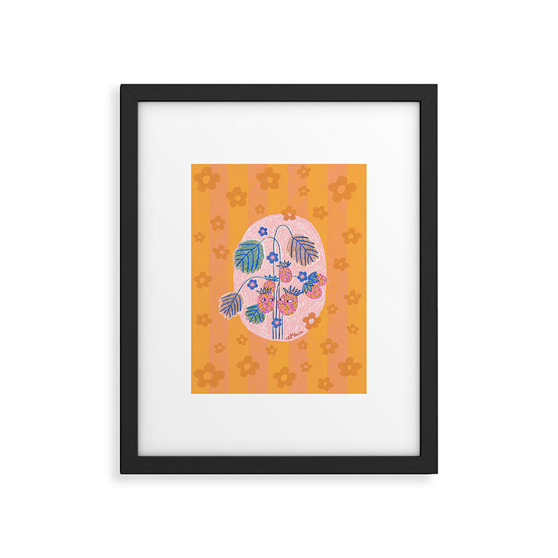 Sweet Strawberry Plant Friends in Peach & Orange Framed Art Print Gallery Image 5