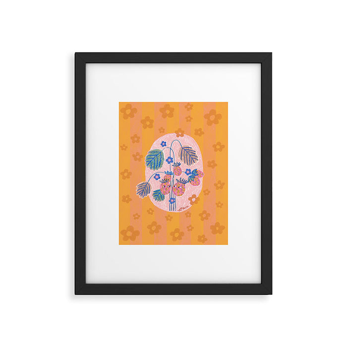 Sweet Strawberry Plant Friends in Peach & Orange Framed Art Print Gallery Image 1