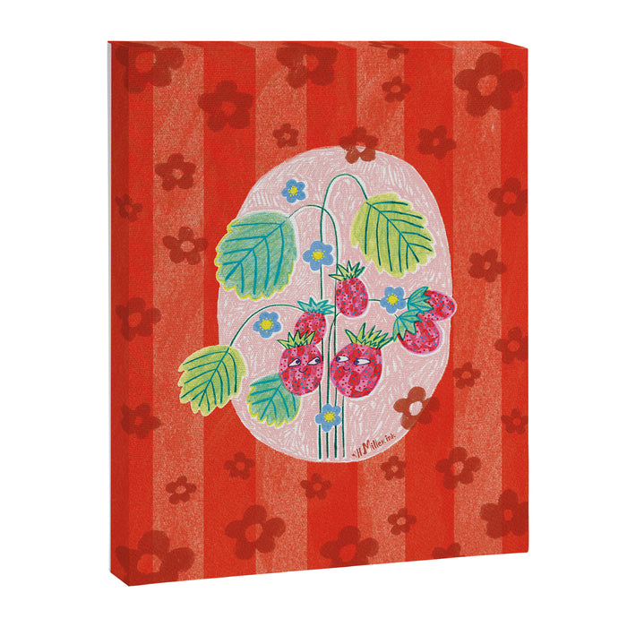 Sweet Strawberry Plant Friends in Red & Pink Canvas Print Gallery Image 1