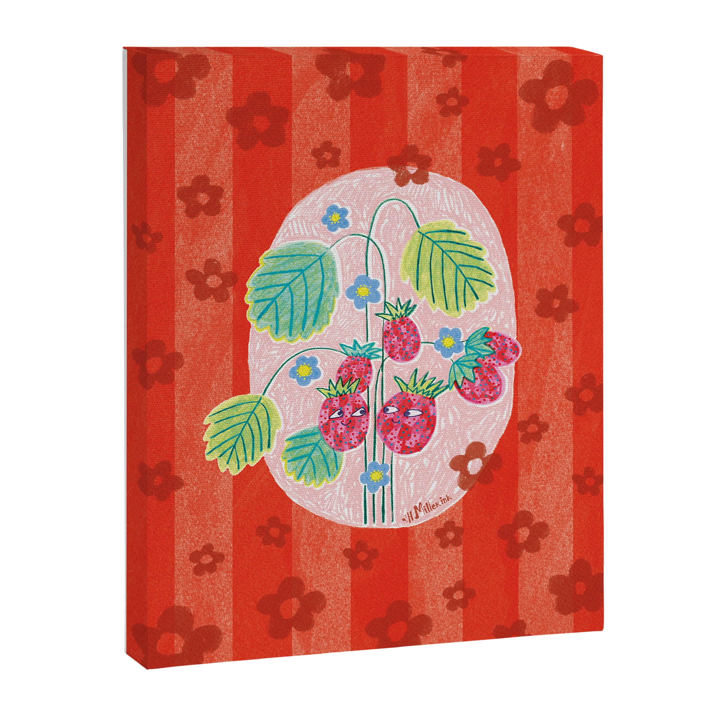 Sweet Strawberry Plant Friends in Red & Pink Canvas Print Gallery Image 6