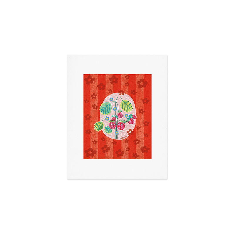 Sweet Strawberry Plant Friends in Red & Pink Art Print Gallery Image 1
