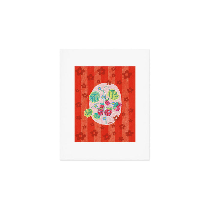 Sweet Strawberry Plant Friends in Red & Pink Art Print Gallery Image 1