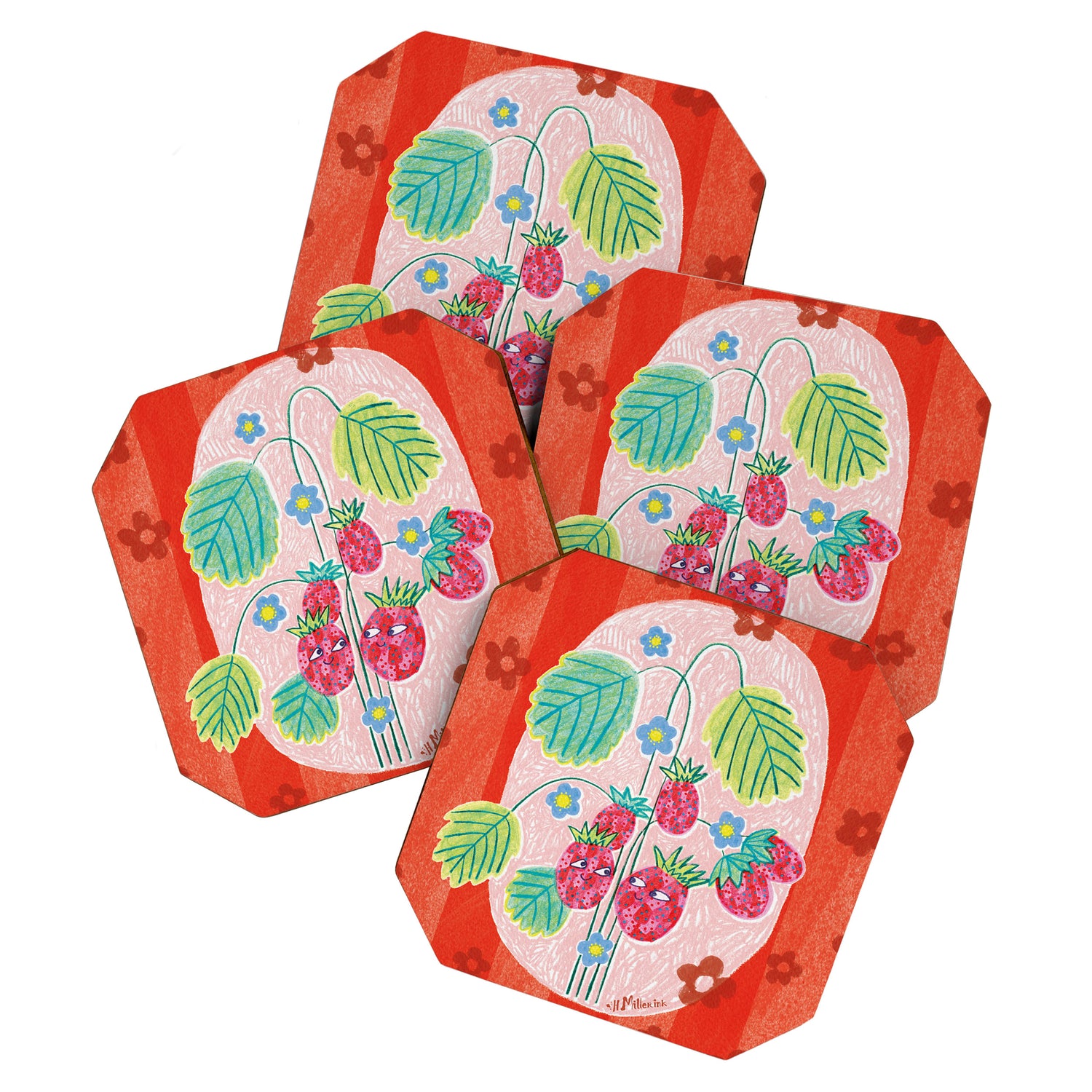 Sweet Strawberry Plant Friends in Red & Pink Coaster Gallery Image 1