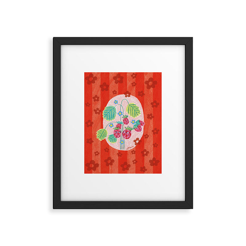 Sweet Strawberry Plant Friends in Red & Pink Framed Art Print Gallery Image 5