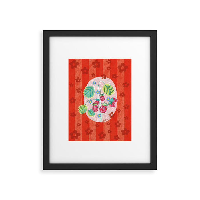 Sweet Strawberry Plant Friends in Red & Pink Framed Art Print Gallery Image 1