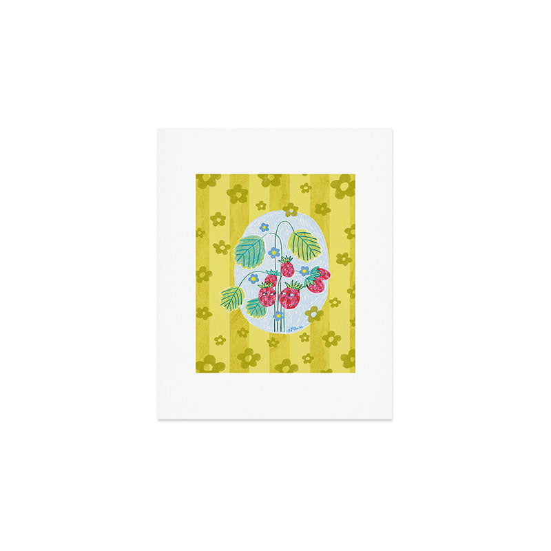 Sweet Strawberry Plant Friends in Yellow & Pink Art Print Gallery Image 1