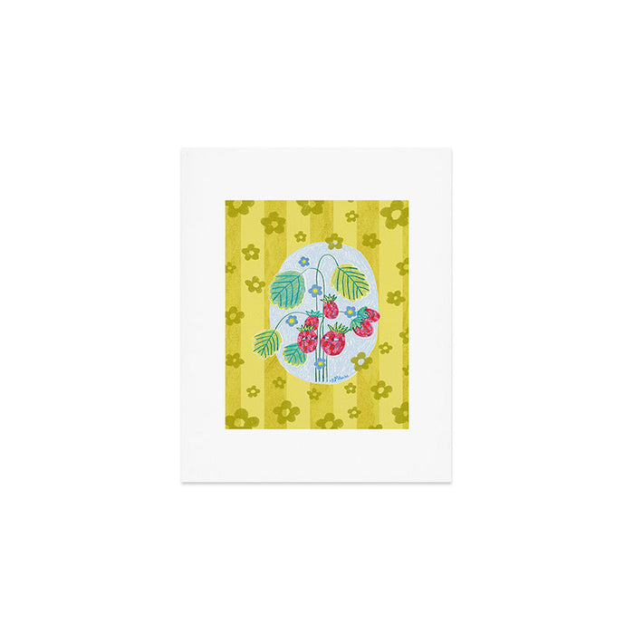 Sweet Strawberry Plant Friends in Yellow & Pink Art Print Gallery Image 1