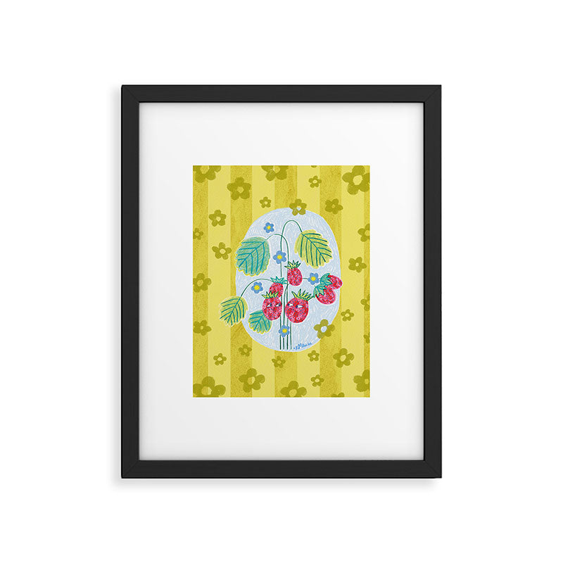 Sweet Strawberry Plant Friends in Yellow & Pink Framed Art Print Gallery Image 5