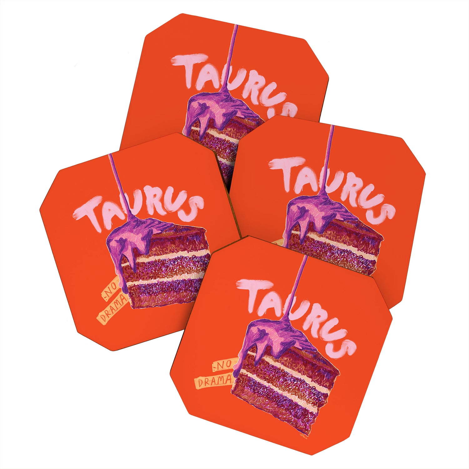 Taurus Birthday Cake in Burnt Orange Coaster Gallery Image 1