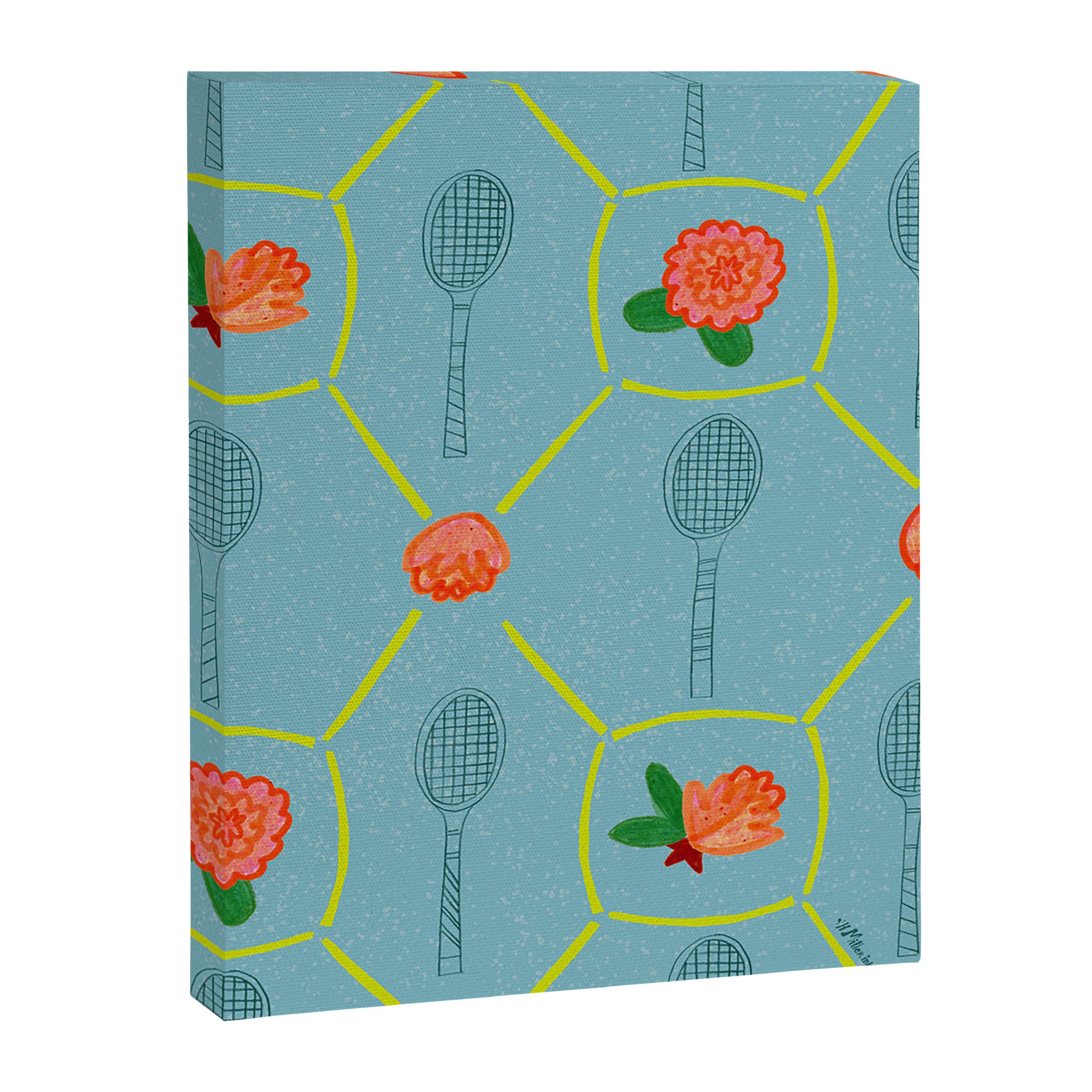 Tennis Rackets & Roses in Warm Blue & Peach Canvas Print Gallery Image 6