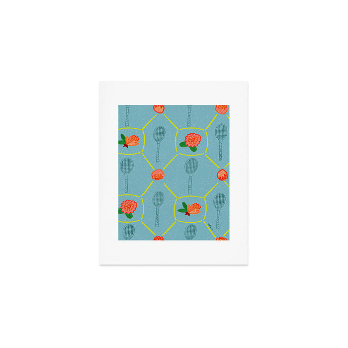 Tennis Rackets & Roses in Warm Blue & Peach Art Print Gallery Image 1