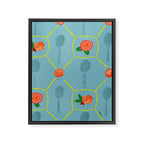 Tennis Rackets & Roses in Warm Blue & Peach Framed Canvas Print Gallery Image 6