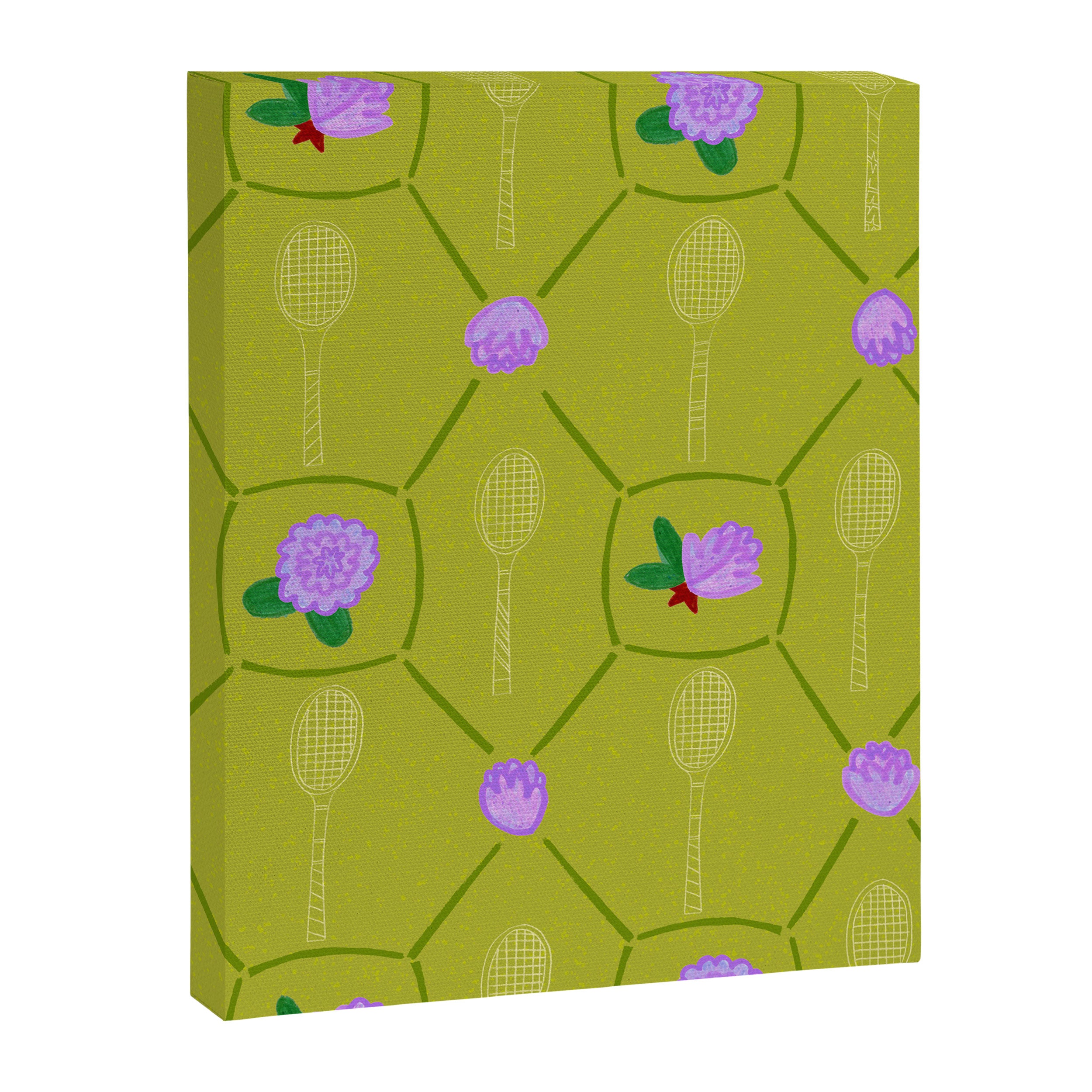 Tennis Rackets & Roses in Lime & Lavender Canvas Print Gallery Image 6