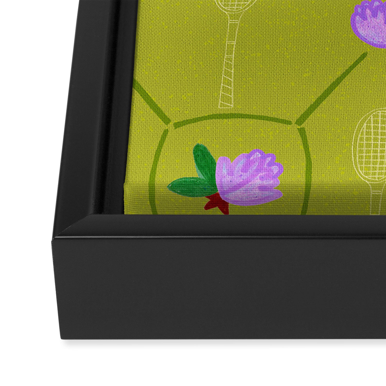 Tennis Rackets & Roses in Lime & Lavender Framed Canvas Print Gallery Image 3
