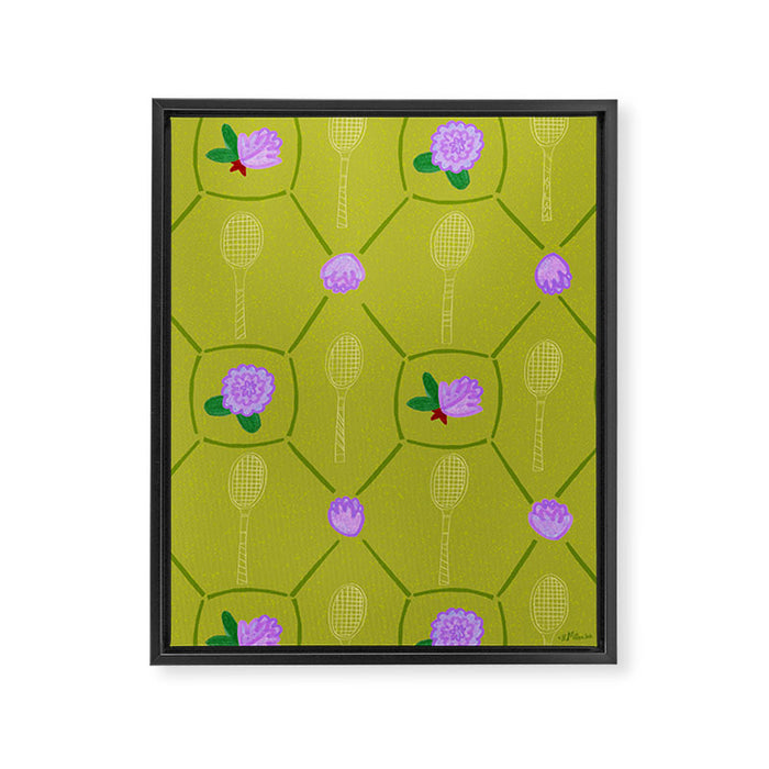 Tennis Rackets & Roses in Lime & Lavender Framed Canvas Print Gallery Image 1