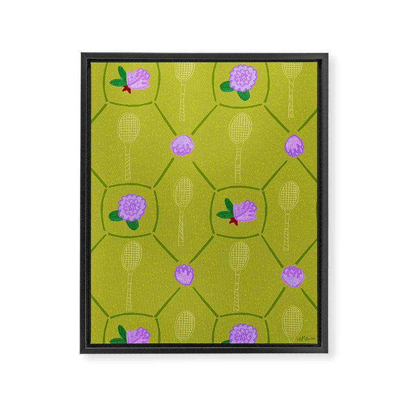 Tennis Rackets & Roses in Lime & Lavender Framed Canvas Print Gallery Image 6