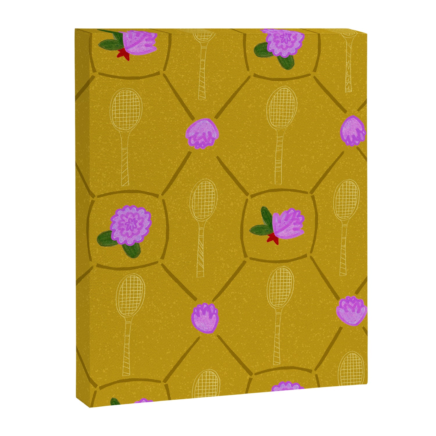 Tennis Rackets & Roses in Ochre & Purple Canvas Print Gallery Image 3