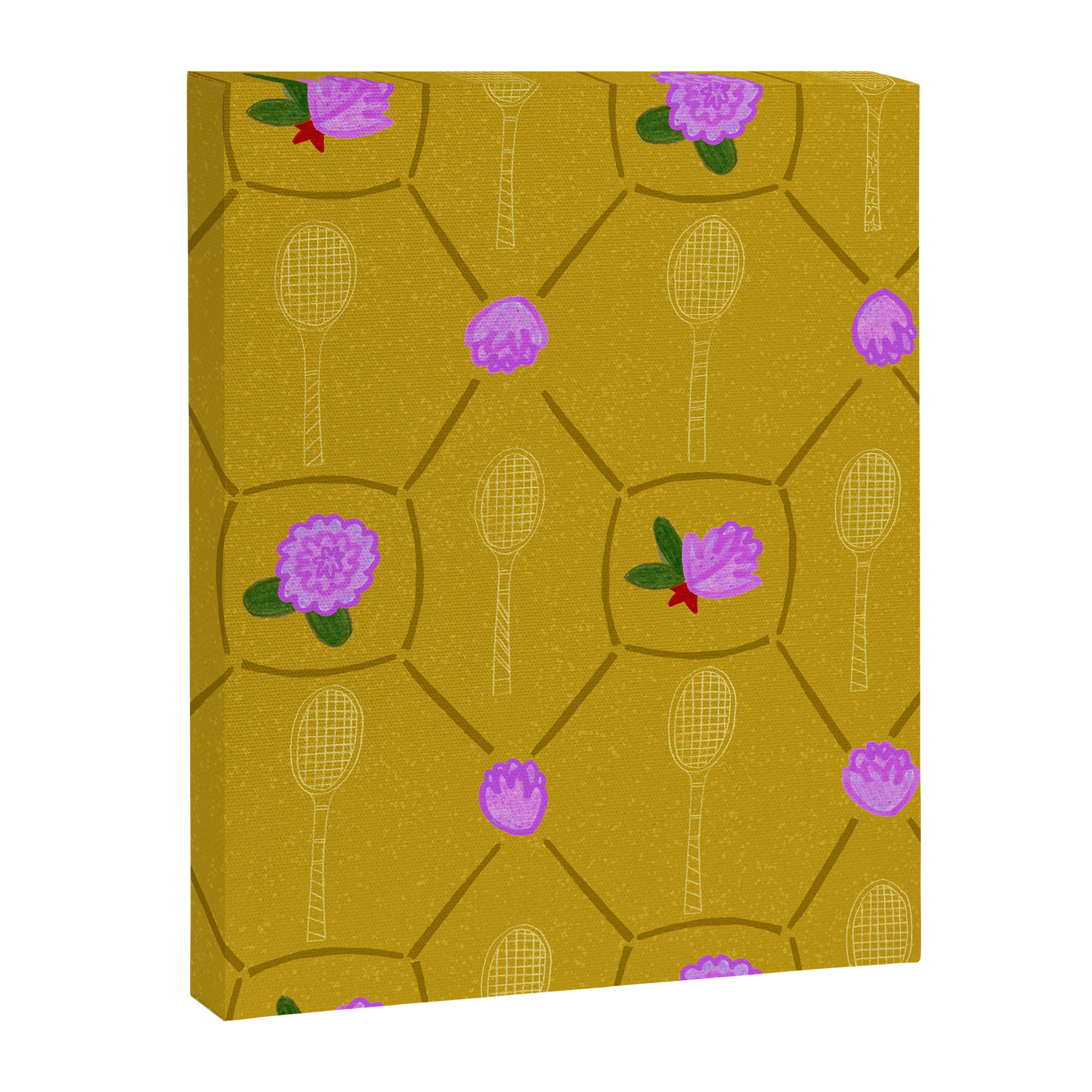 Tennis Rackets & Roses in Ochre & Purple Canvas Print Gallery Image 3