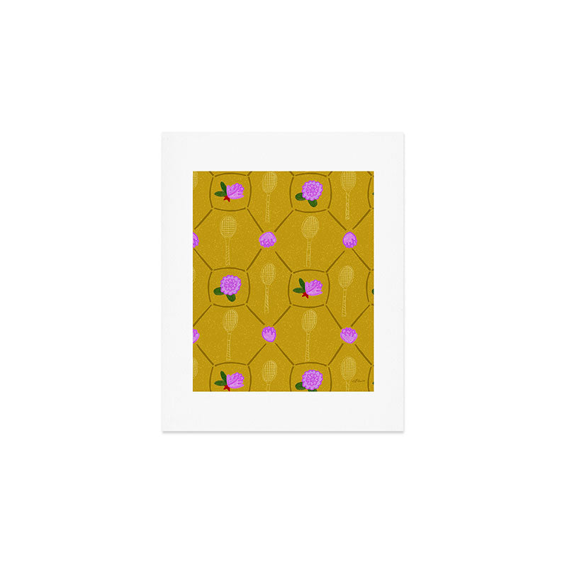 Tennis Rackets & Roses in Ochre & Purple Art Print Gallery Image 1