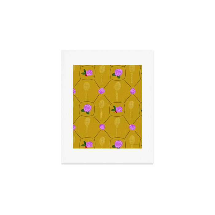 Tennis Rackets & Roses in Ochre & Purple Art Print Gallery Image 1