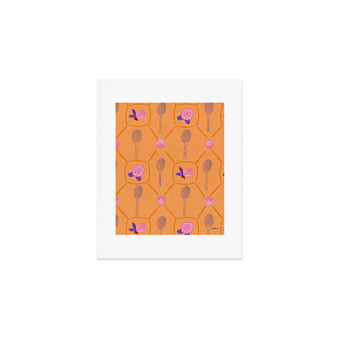 Tennis Rackets & Roses in Peach & Orange Art Print Gallery Image 1