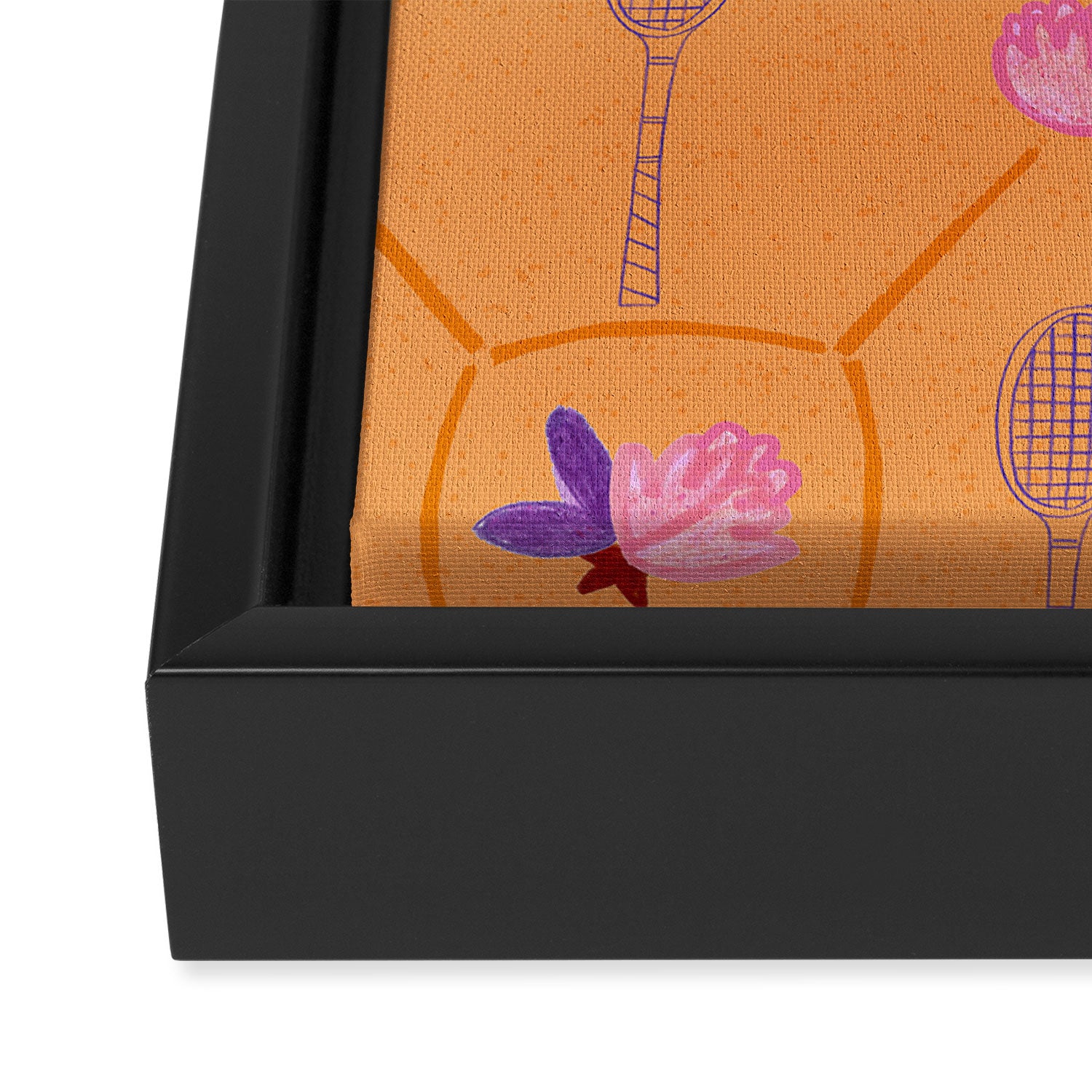 Tennis Rackets & Roses in Peach & Orange Framed Canvas Print Gallery Image 3