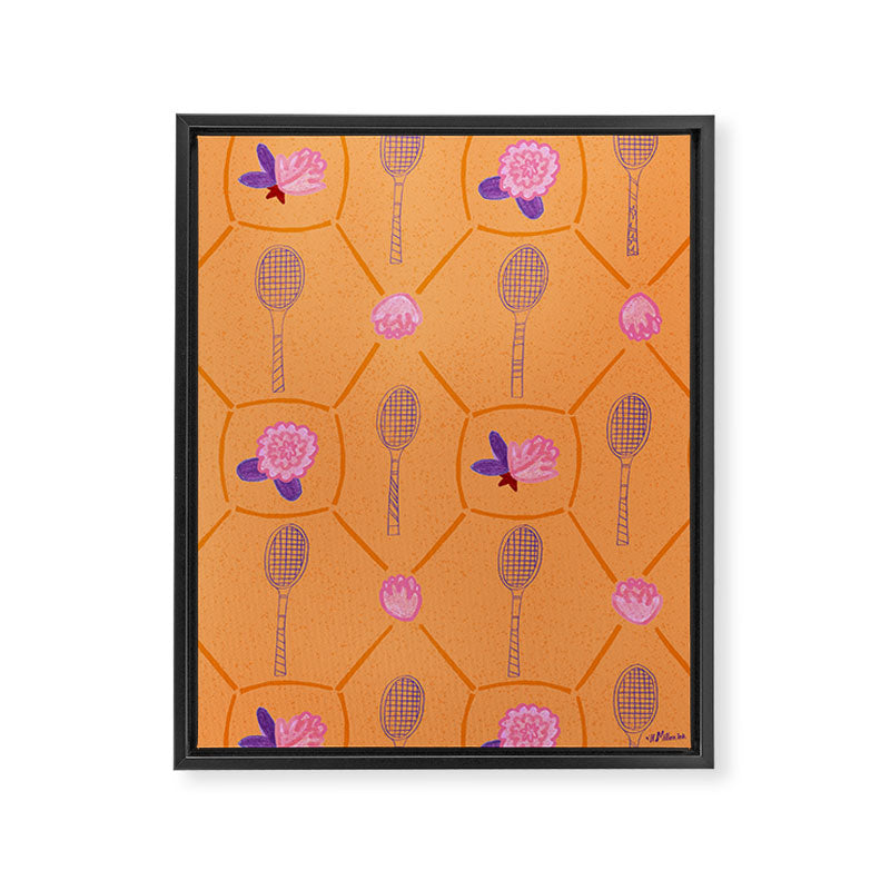 Tennis Rackets & Roses in Peach & Orange Framed Canvas Print Gallery Image 6