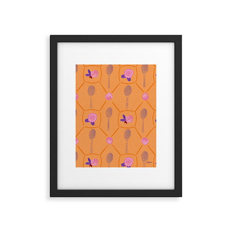 Tennis Rackets & Roses in Peach & Orange Framed Art Print Gallery Image 5