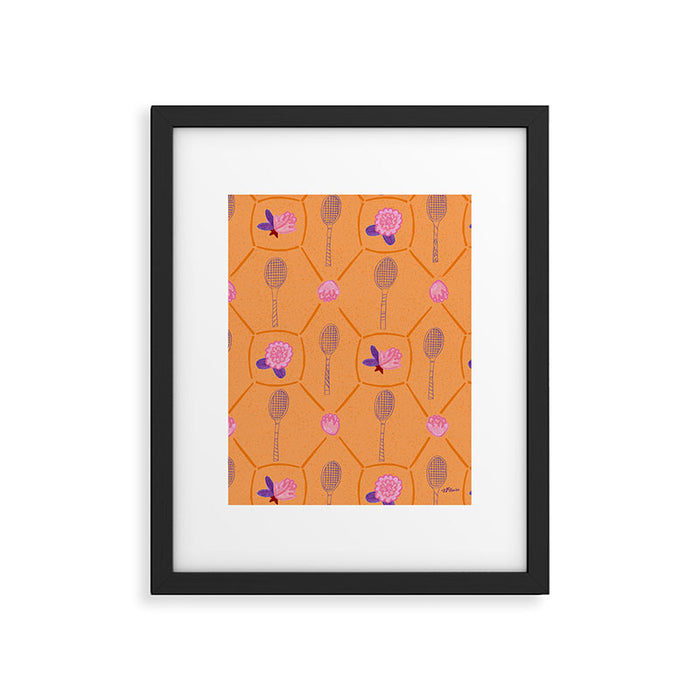 Tennis Rackets & Roses in Peach & Orange Framed Art Print Gallery Image 1
