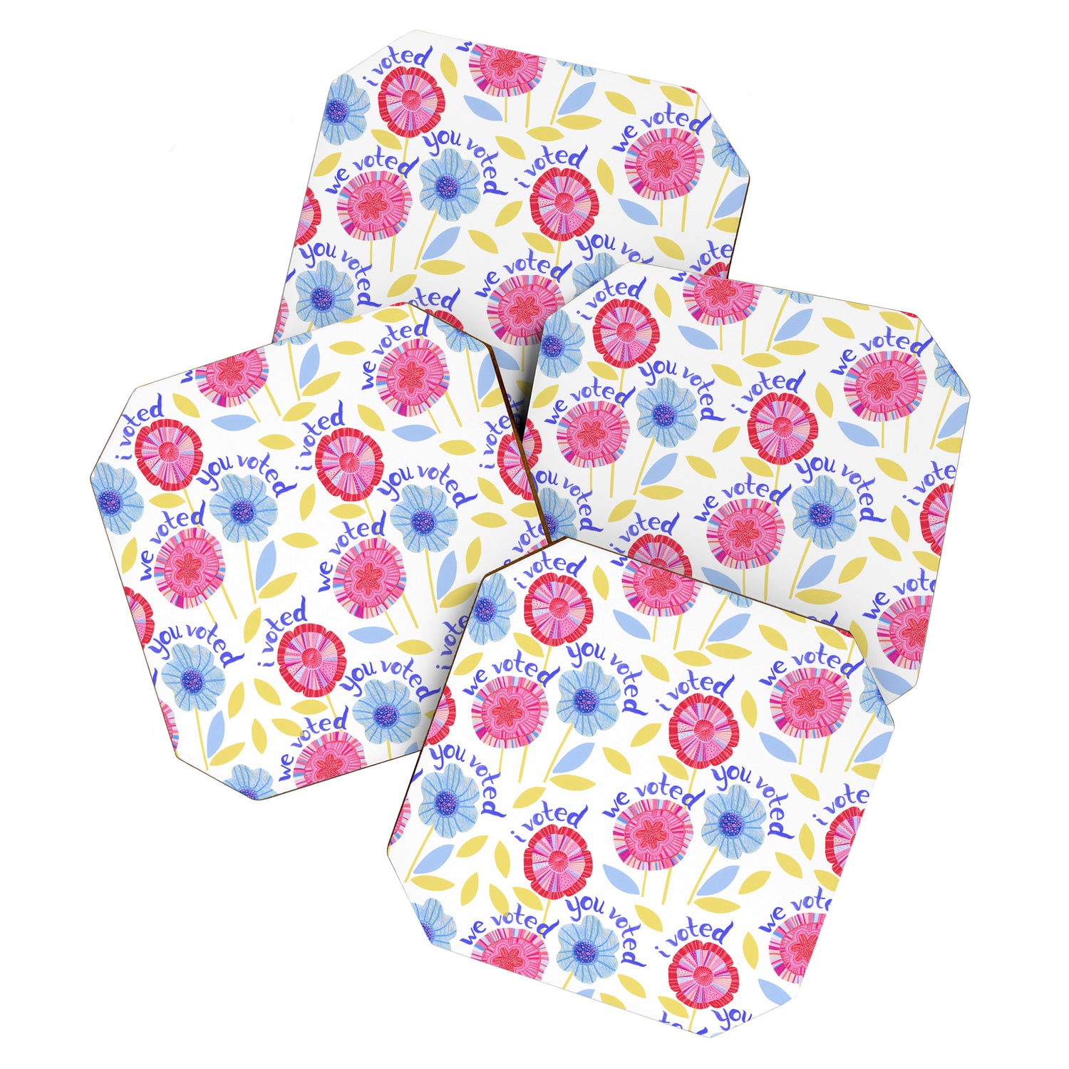 United We Grow - Vote | Floral in Red, Pink, & Blue Coaster Gallery Image 1