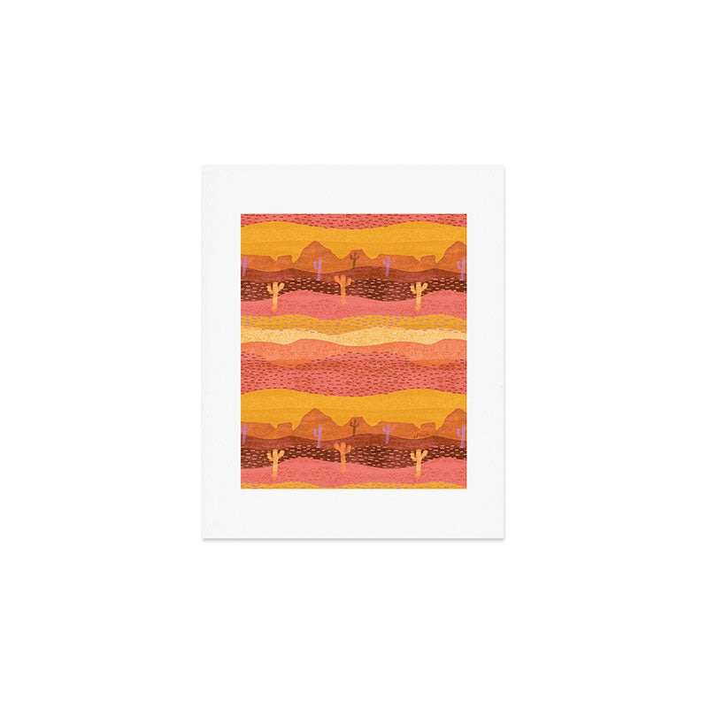 Vintage Western Desert Landscape in Golden Sunrise & Peach Art Print Gallery Image 1