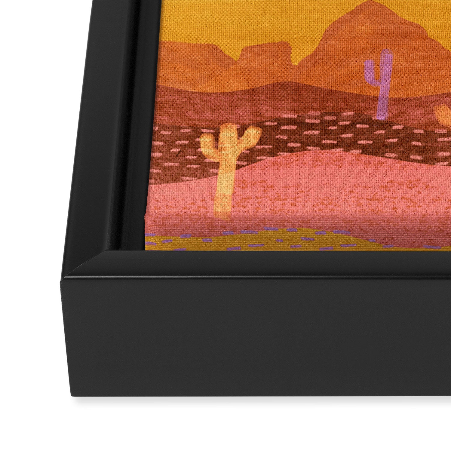 Vintage Western Desert Landscape in Golden Sunrise & Peach Framed Canvas Print Gallery Image 3