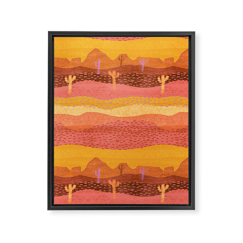 Vintage Western Desert Landscape in Golden Sunrise & Peach Framed Canvas Print Gallery Image 6