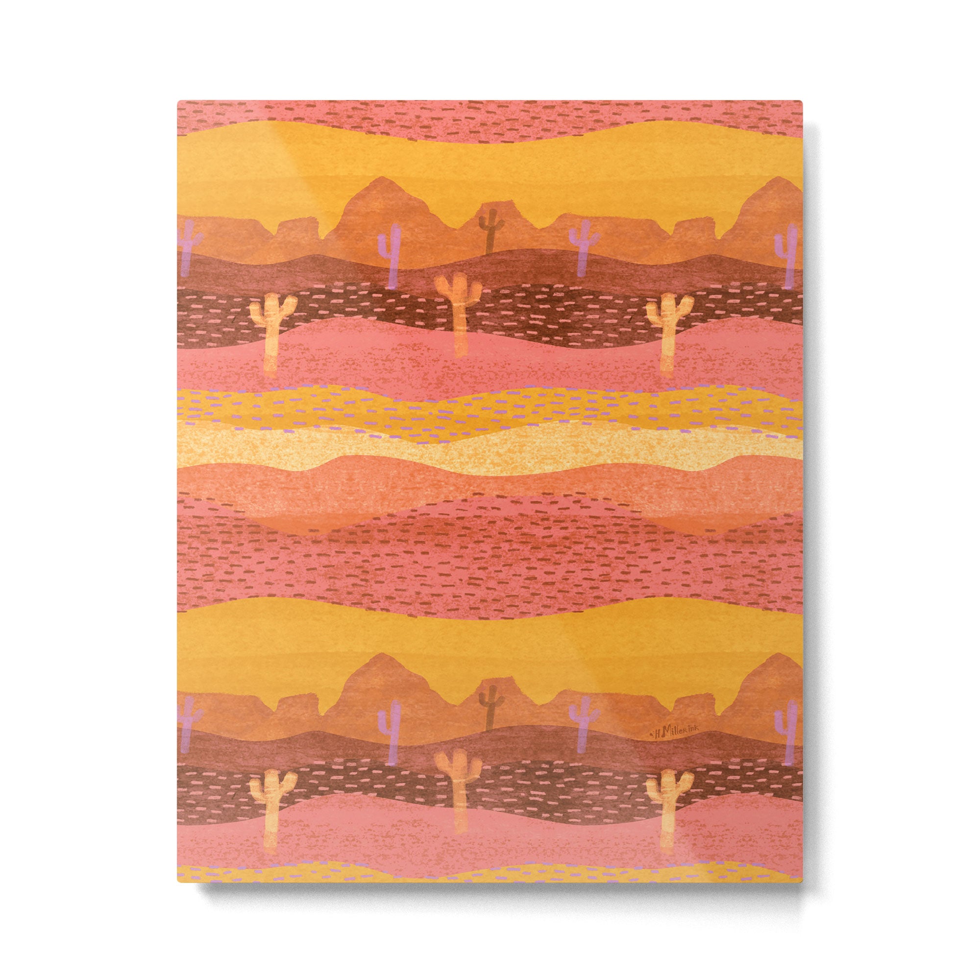 Vintage Western Desert Landscape in Golden Sunrise & Peach Metal Print Gallery Image 4