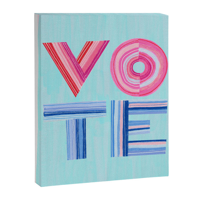 Vote Hand Lettering on Blue Watercolor Background Canvas Print Gallery Image 1