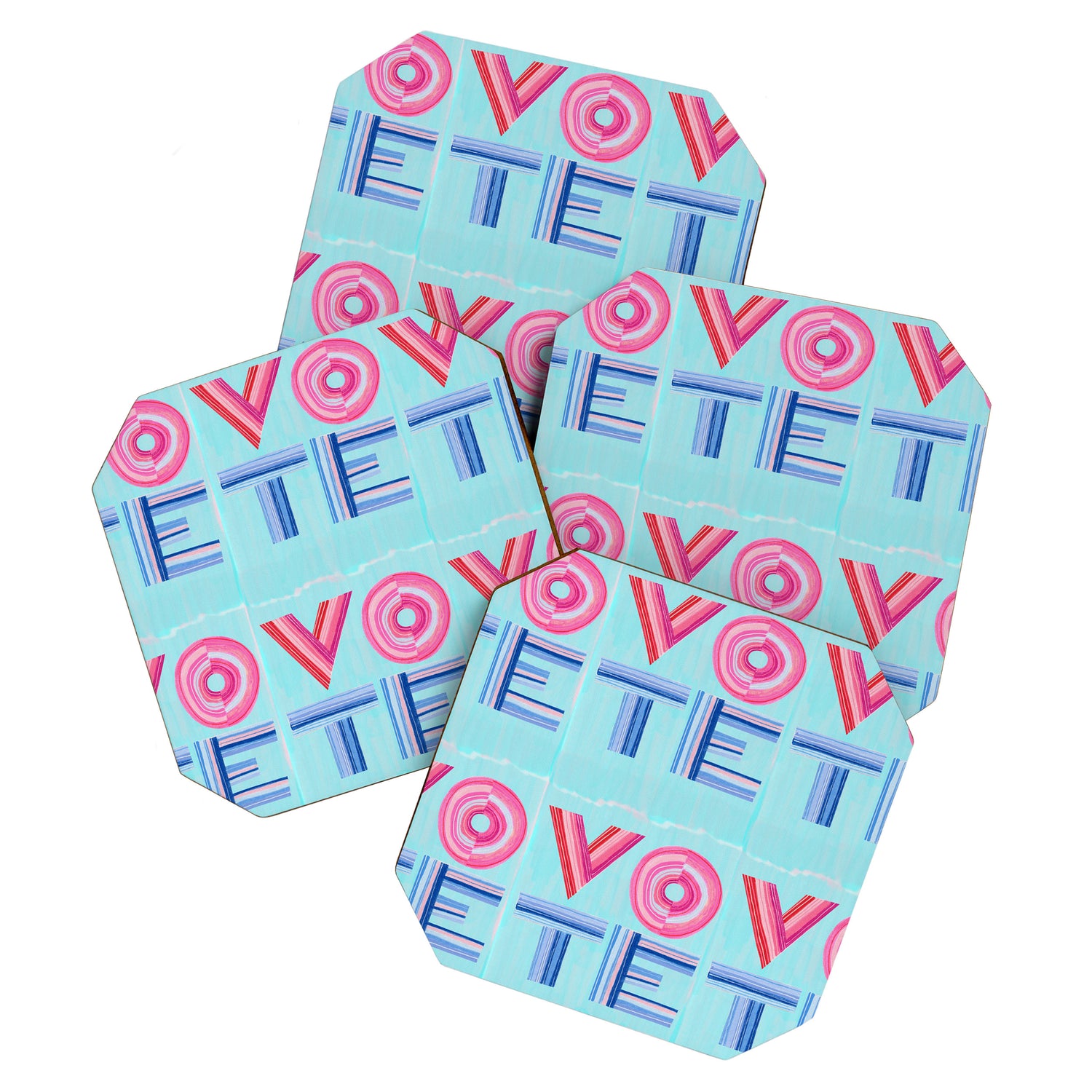 Vote Hand Lettering on Blue Watercolor Background Coaster Gallery Image 1