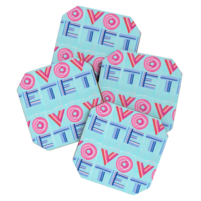 Vote Hand Lettering on Blue Watercolor Background Coaster Gallery Image 1