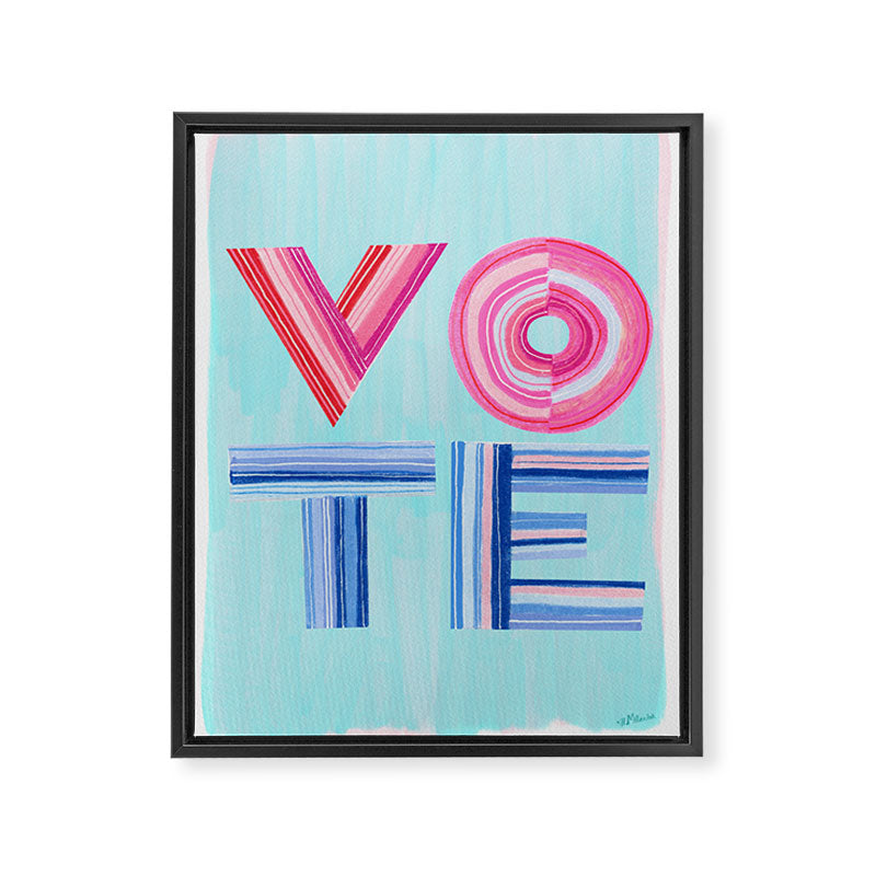 Vote Hand Lettering on Blue Watercolor Background Framed Canvas Print Gallery Image 6