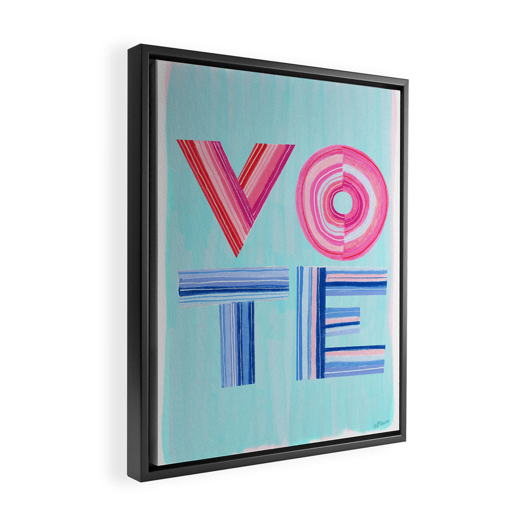Vote Hand Lettering on Blue Watercolor Background Framed Canvas Print Gallery Image 2