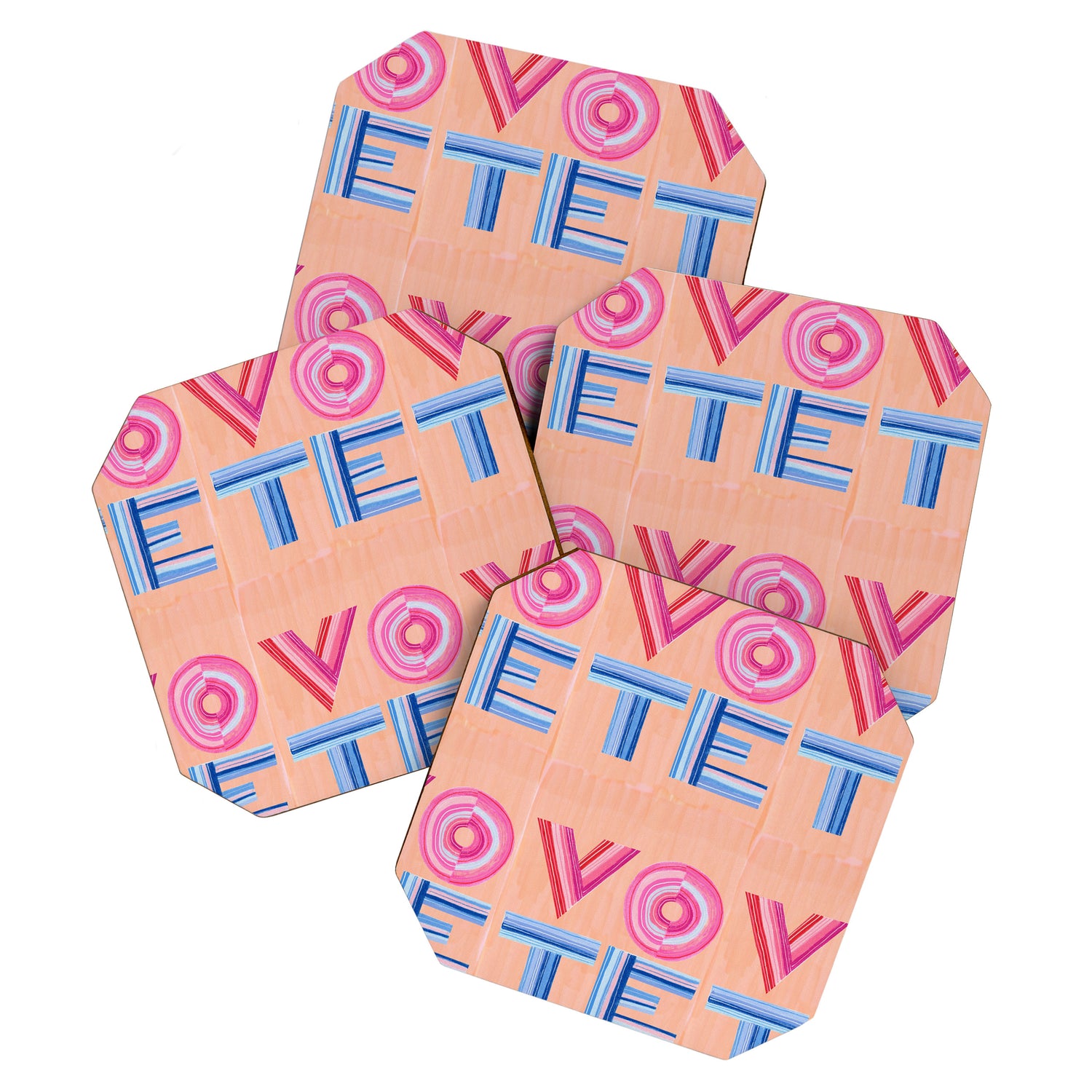 Vote Hand Lettering on Peach Watercolor Background Coaster Gallery Image 1