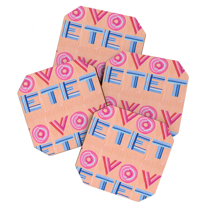 Vote Hand Lettering on Peach Watercolor Background Coaster Gallery Image 1