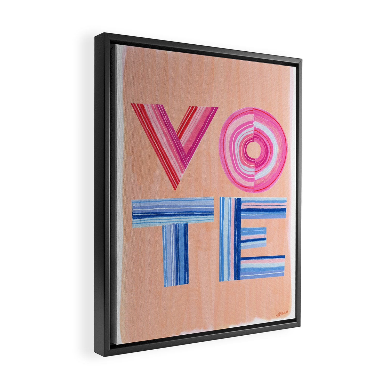 Vote Hand Lettering on Peach Watercolor Background Framed Canvas Print Gallery Image 2