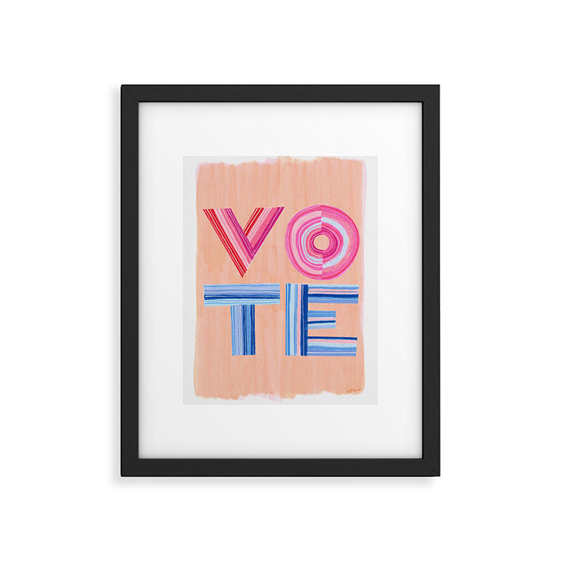 Vote Hand Lettering on Peach Watercolor Background Framed Art Print Gallery Image 5