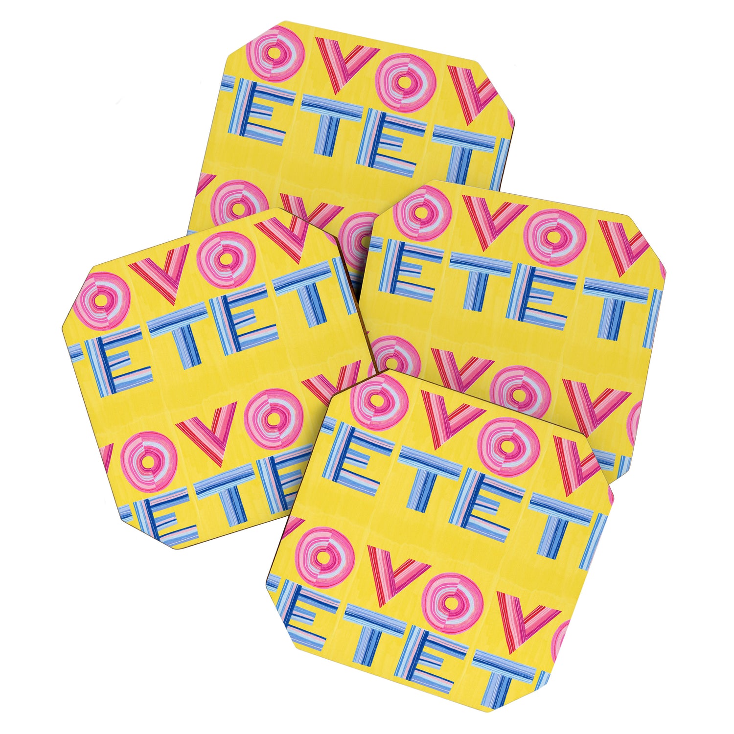 Vote Hand Lettering on Yellow Watercolor Background Coaster Gallery Image 1