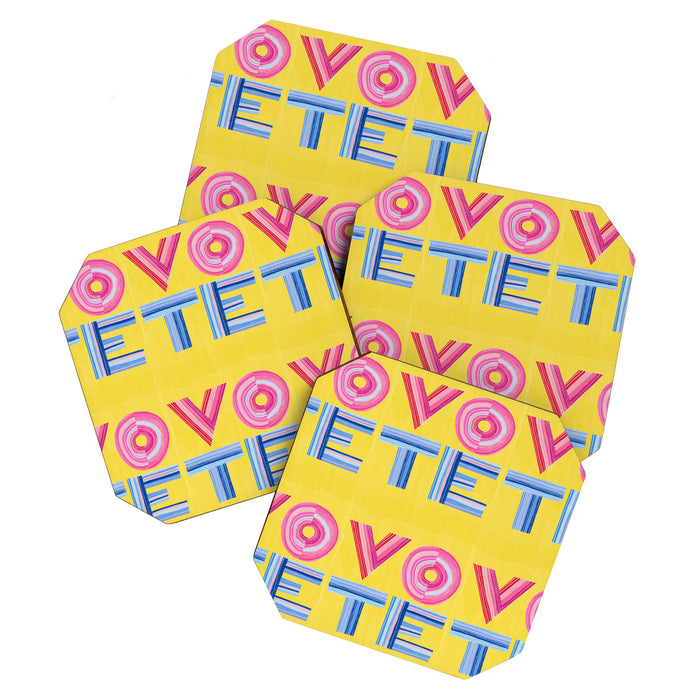 Vote Hand Lettering on Yellow Watercolor Background Coaster Gallery Image 1