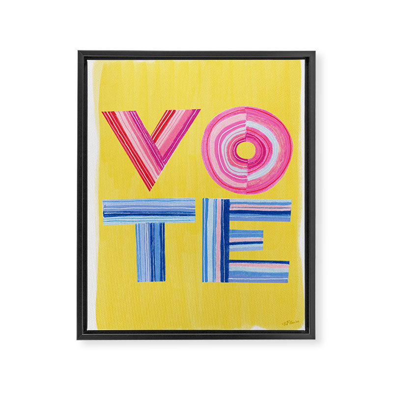 Vote Hand Lettering on Yellow Watercolor Background Framed Canvas Print Gallery Image 6